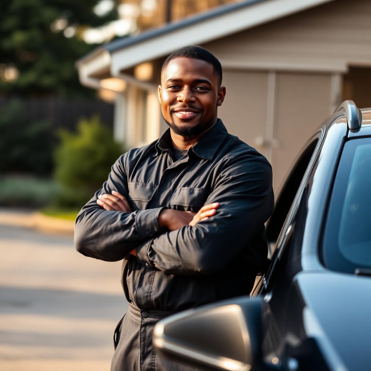 Tindale Kemp, owner of TK Automotive, standing beside a customer vehicle